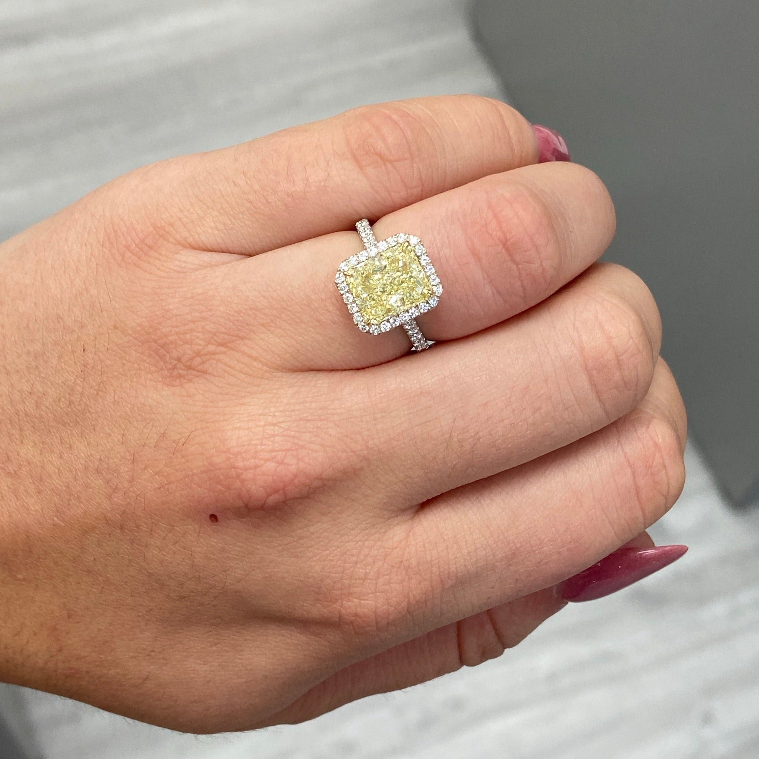 3.50ct GIA Light Yellow Radiant Diamond Ring