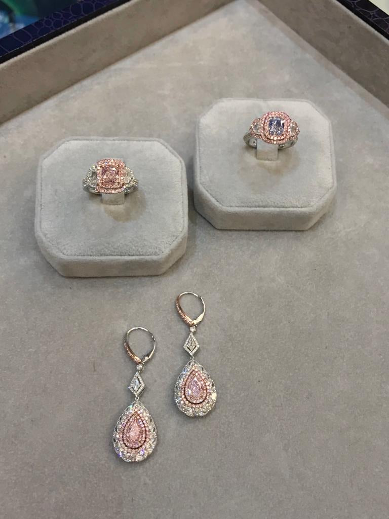 6ct Light Pink Diamond Pear Shape Drop Earrings