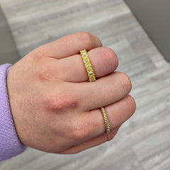 Wear two ways diamond eternity band. Undecided eternity ring. Diamond eternity ring. Fancy yellow and white alternating eternity band. Alternating diamond ring.