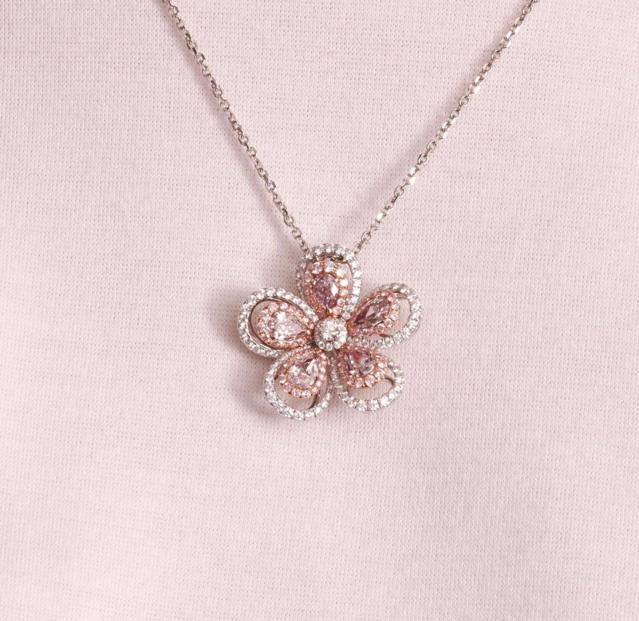 Natural Pink Diamond Flower Pendant