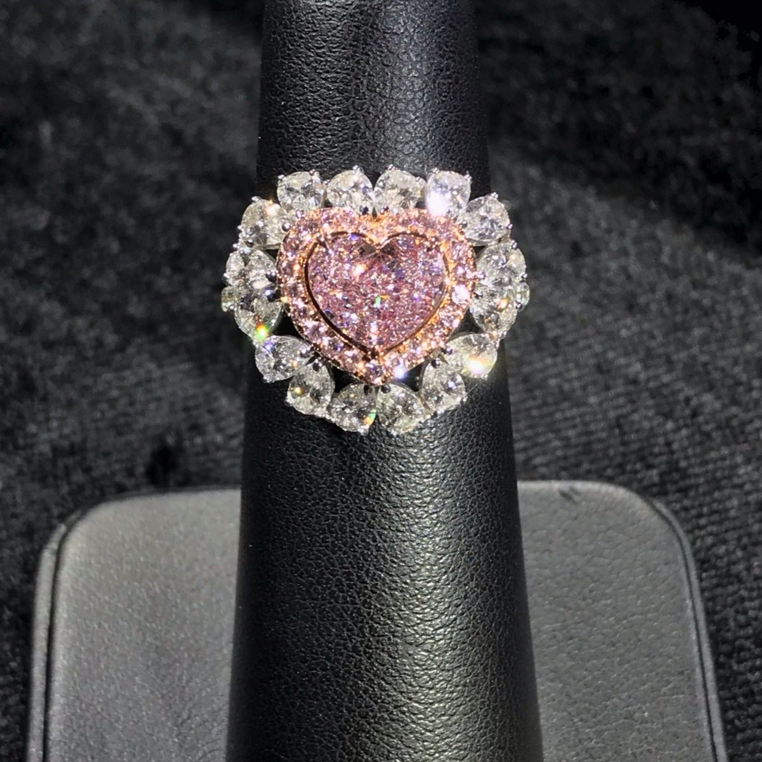 1.65ct GIA Faint Pink VVS1 Heart Shape Handmade Diamond Ring (3.31 Carats Total Diamonds)