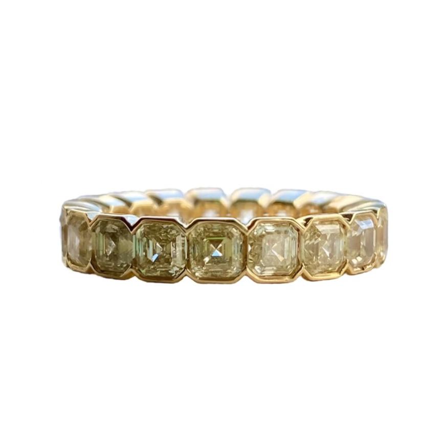 Yellow Diamond Asscher Cut Bezel Eternity Band