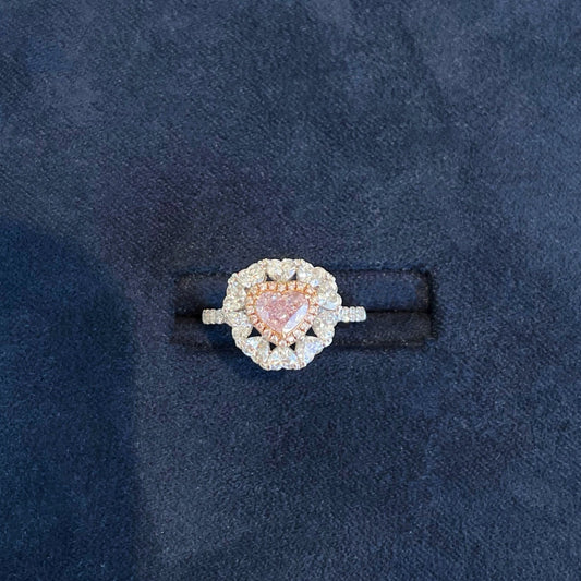 Pink diamond ring. Natural pink diamond heart shape
