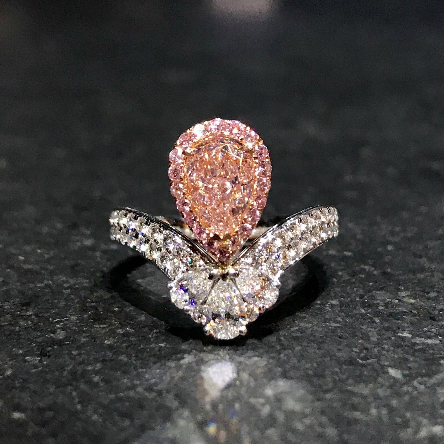 0.75ct  Light Pink Pear Shape Diamond Ring