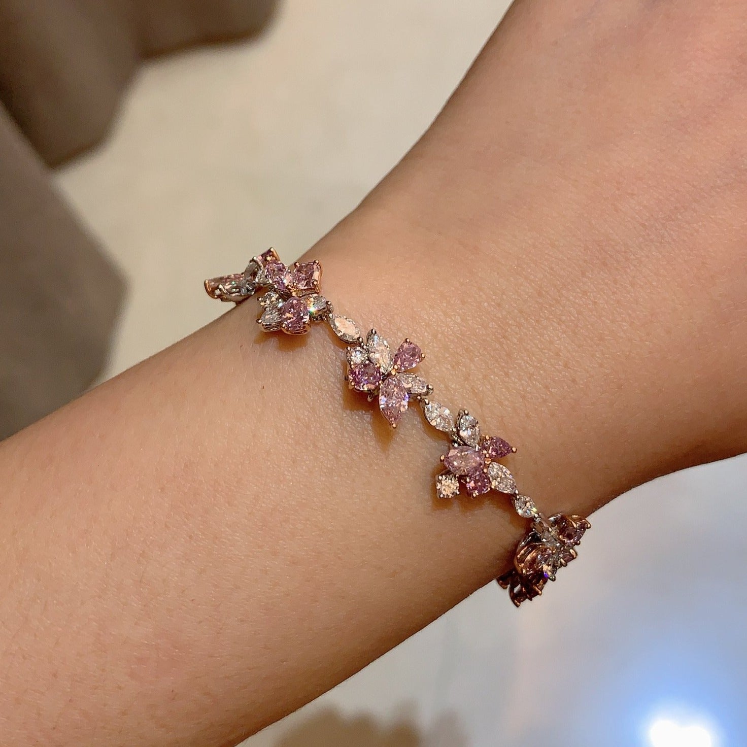 Fancy Pink Diamond Necklace and Bracelet Set