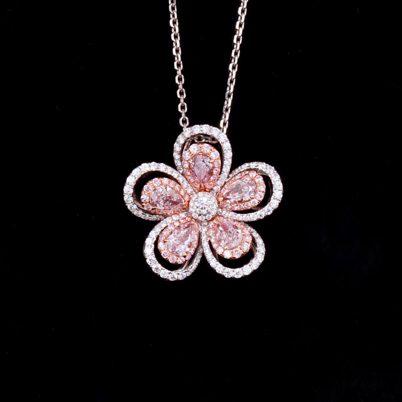 Natural Pink Diamond Flower Pendant